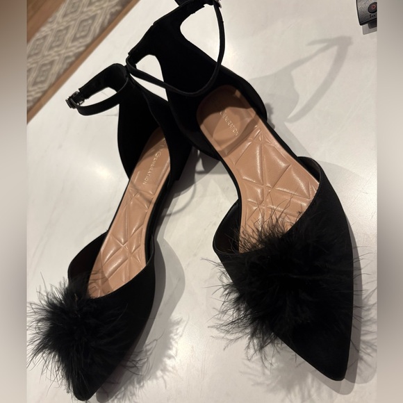 Black Faux Feather Ankle-Strap Ballet Flat (Women Size 8) - Picture 2 of 4